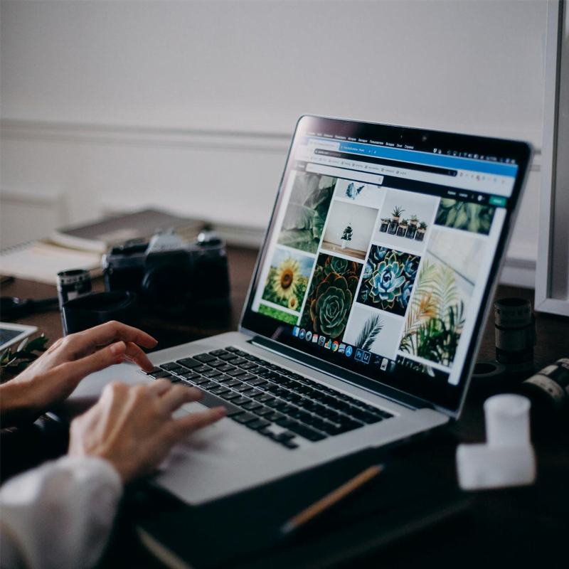 The website developer is making the dynamic website on a laptop.