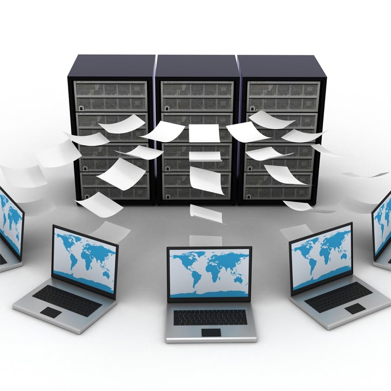 An image include multiple email hosting server and laptops