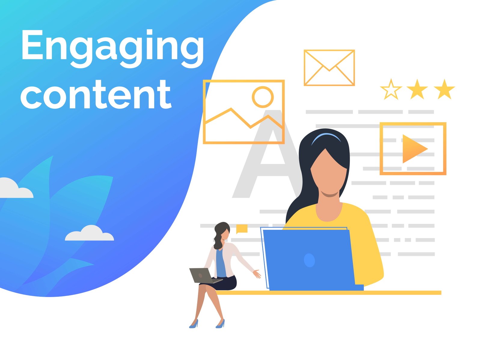 Content managers creating SEO base content in laptop whic is engaging and relevance for 2023 SEO trends 